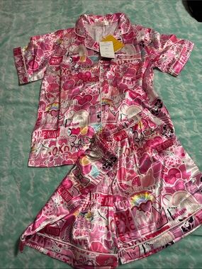 Tweenstyle Pink Satin Heart & Positive Message Pajama Set